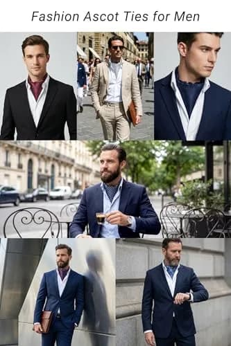 HISDERN Ascot Tie Mens Formal Cravat Ties Floral Paisley Polka Dot Jacquard Self Ascots Cravat Scarf Wedding Party | Elegant & Rich Design thumbnail 5
