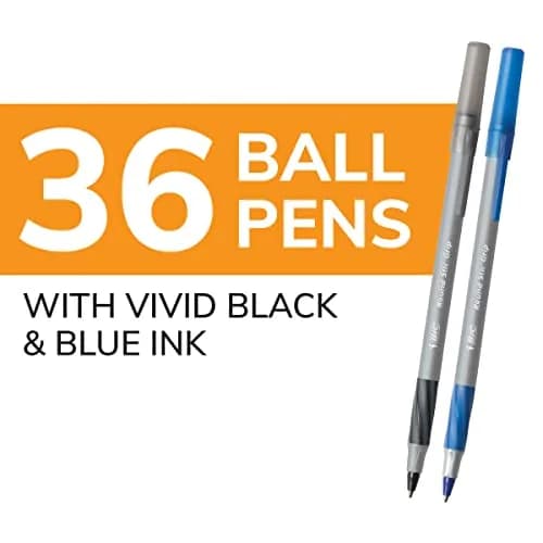 BIC Round Stic Grip Xtra Comfort Ballpoint Pens, Black and Blue Ink, 36-Count | Smooth Ink Flow thumbnail 2
