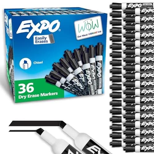 EXPO Low Odor Dry Erase Markers, Chisel Tip, 36 Count Black | Bulk Pack for Classrooms & Offices thumbnail 1