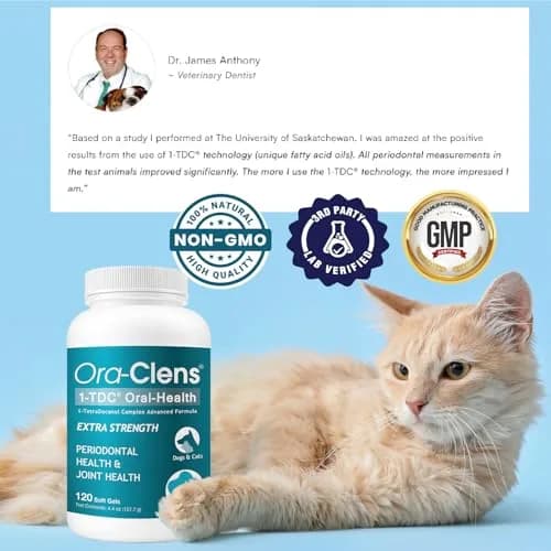 Ora-Clens 1-TDC Periodontal Supplement ES for Dog & Cat | Supports Oral, Hip & Joint Health, Skin & Coat, 120 Capsules thumbnail 7