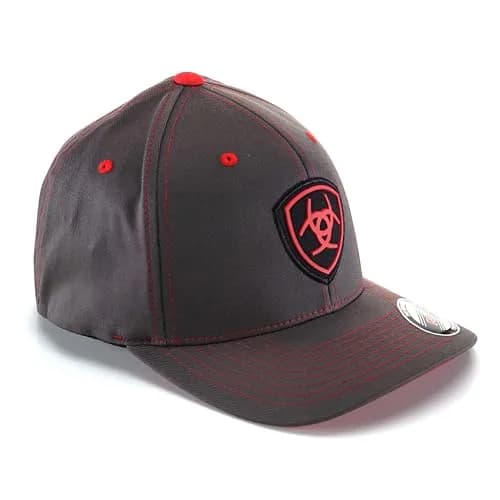 ARIAT Men's Flexfit Cap, Embroidered Shield Logo, Gray/Red, Small-Medium | Casual Fitted Baseball Cap with Embroidery thumbnail 3