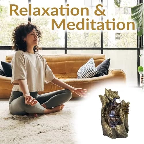 Sunnydaze Cascading Caves 14-Inch Tabletop Water Fountain with LED Lights | Natural Stone Look, 12V Pump, 2.5 Cups Water thumbnail 5