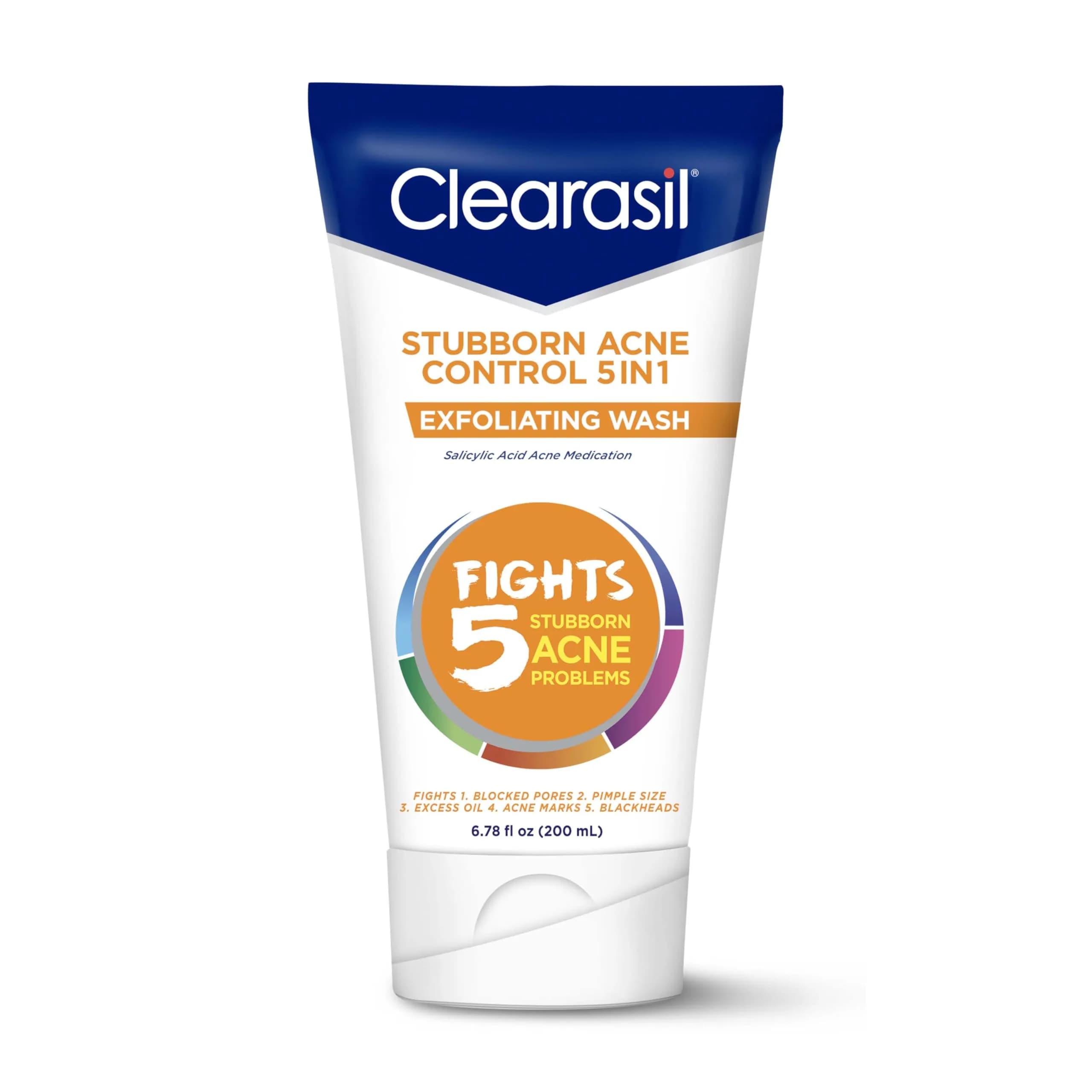 Clearasil Stubborn Acne Control 5in1 Daily Facial Cleansing Pads with Salicylic Acid 180 Count (Pack of 2) | Fights Pimple Size, Oil, and Marks — 6.76 Fl Oz