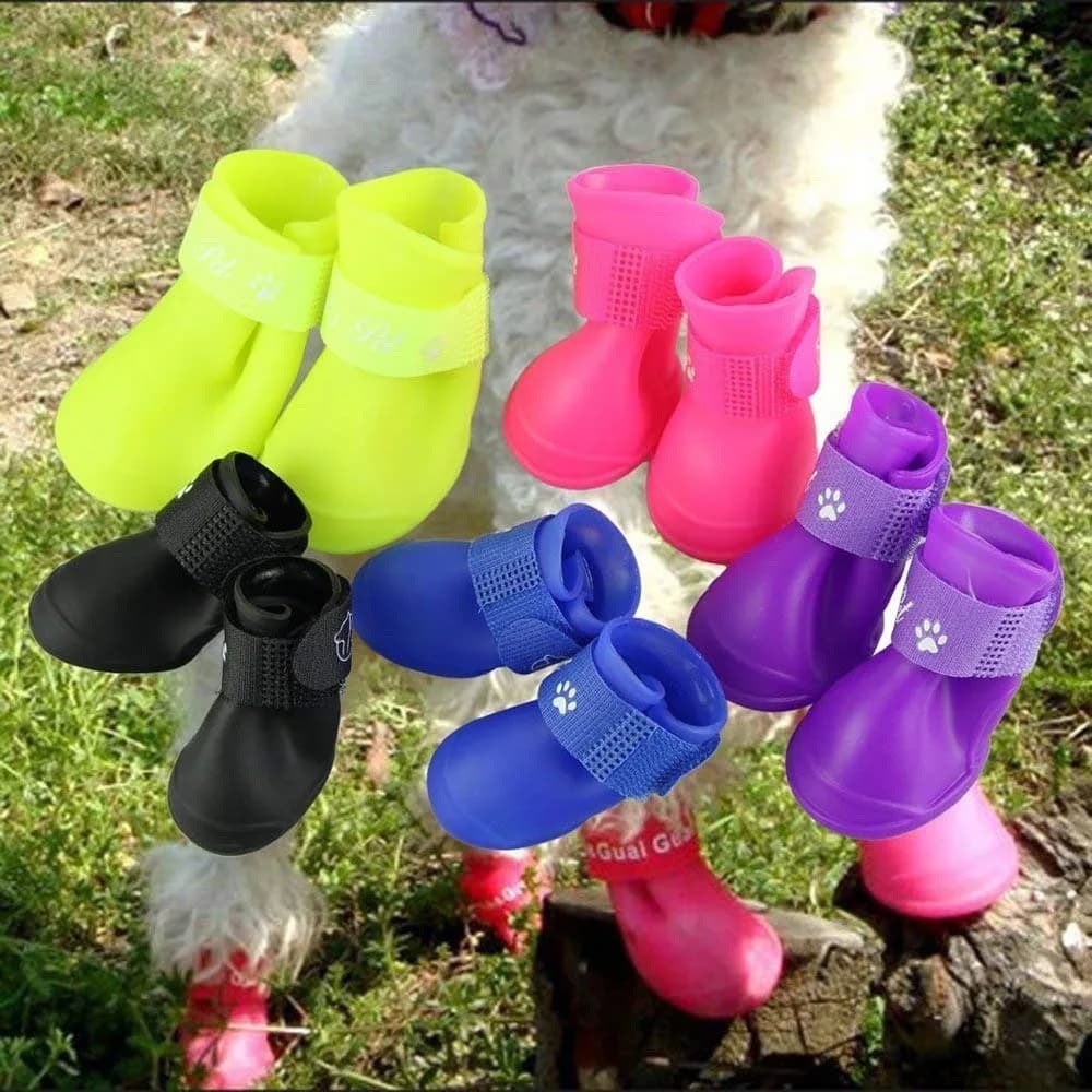 Cdycam Black Rubber Dog Paw Protectors | Waterproof Anti-Slip Rain Boots for Small to Large Paws (XL: 7.6cm L x 6.1cm W) — Purple / M: 1.6''x 2''(W*L)