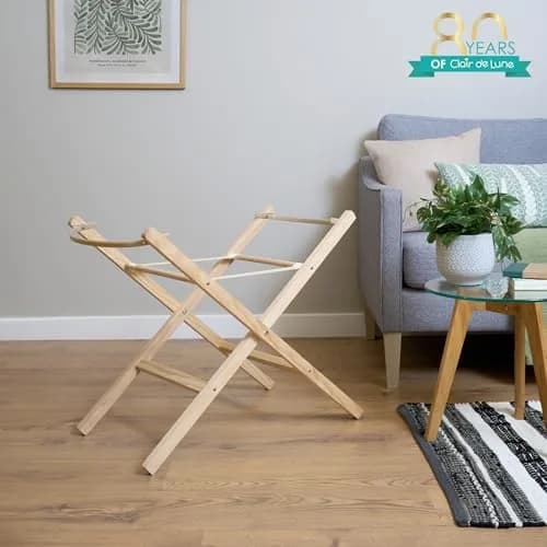 CLAIR DE LUNE Folding Moses Basket Stand | Natural Wood, Safe & Foldable for Nursery thumbnail 2
