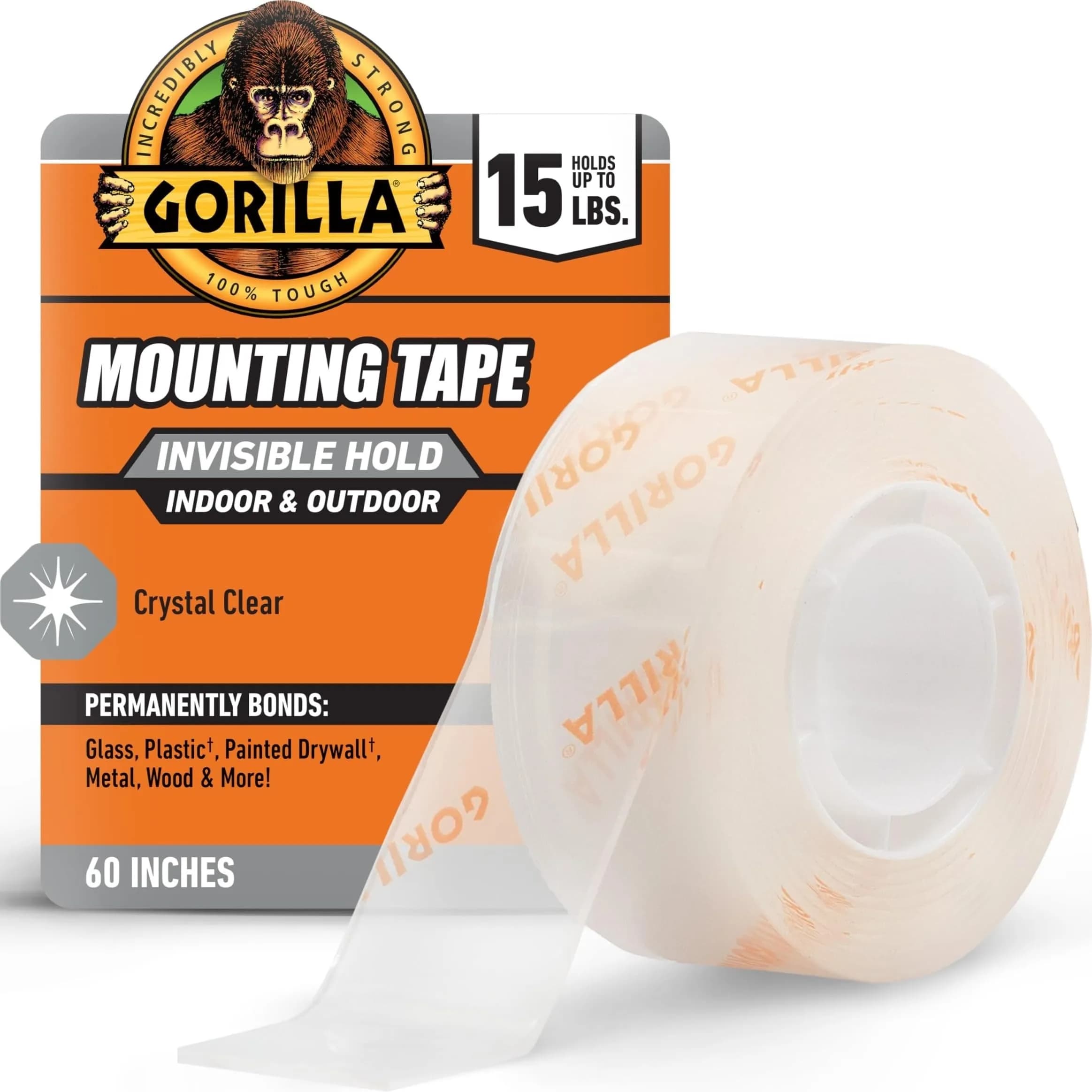 Gorilla Invisible Hold Mounting Tape 2.54cm x 152.4cm (1" x 60") | Holds Up to 6.8kg (15 lbs) Clear Double-Sided Adhesive - main product image