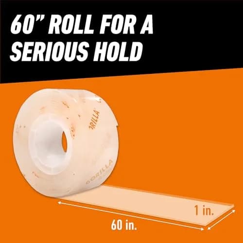 Gorilla Invisible Hold Mounting Tape 2.54cm x 152.4cm (1" x 60") | Holds Up to 6.8kg (15 lbs) Clear Double-Sided Adhesive thumbnail 6