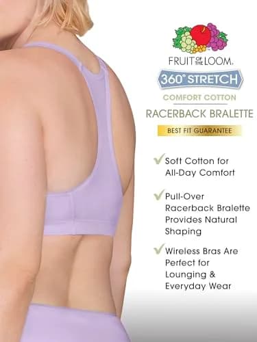 Fruit of the Loom Womens Spaghetti Strap Cotton Sports Bra 3 Pack | All-Day Comfort & Support (32) thumbnail 2