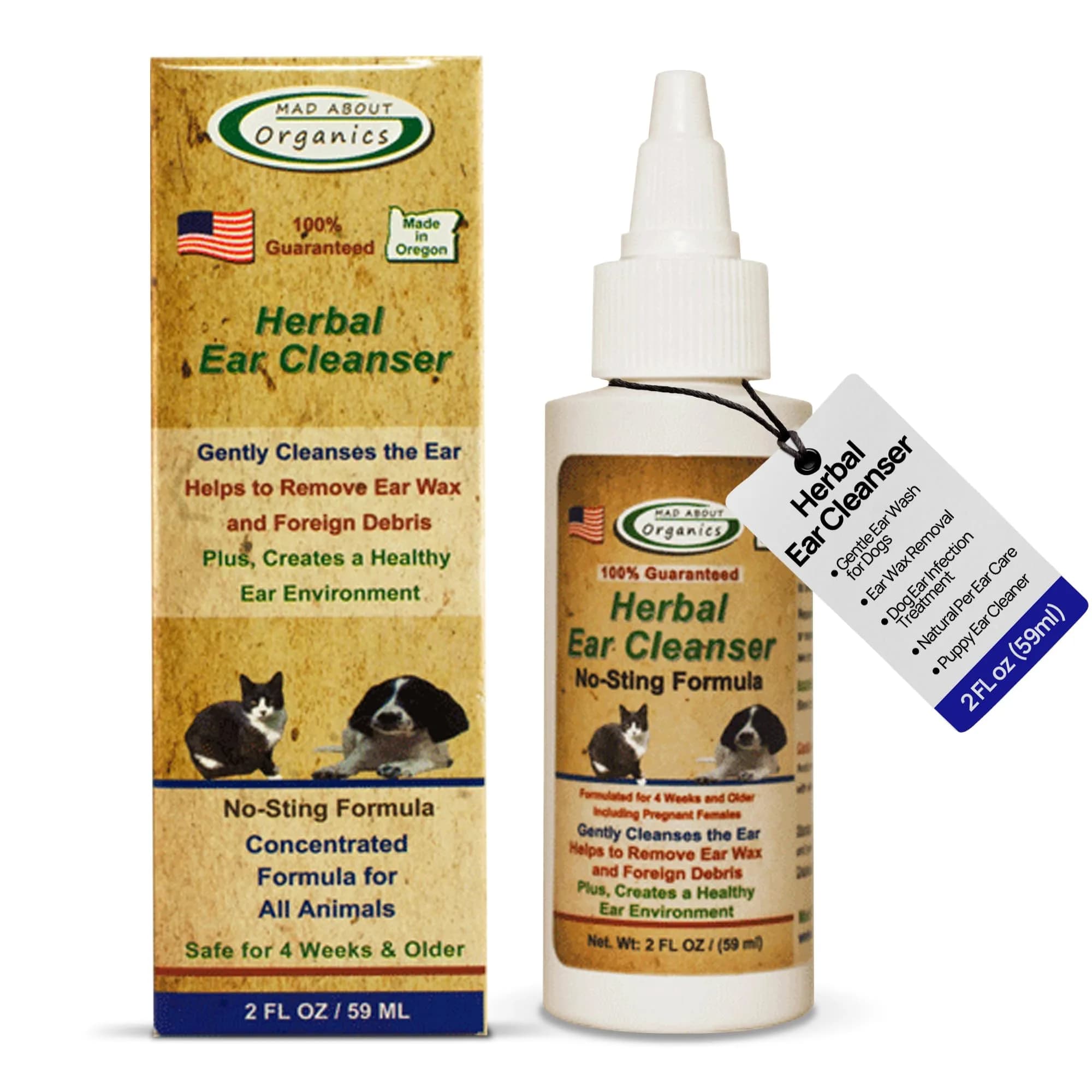 Mad About Organics Herbal Ear Cleanser for Dogs & Cats 2oz | No-Sting Herbal Ear Wash Supports Ear Health - main product image