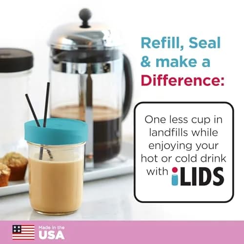 iLIDS Mason Jar Drink Lid, Wide Mouth, Aqua Blue, 2 Pack | Spill-Resistant, Reusable, USA Made thumbnail 4