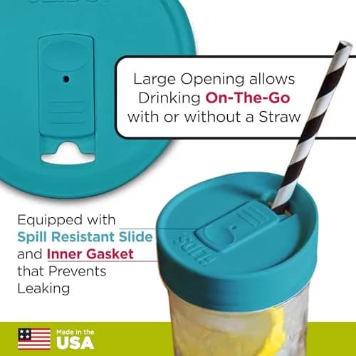 iLIDS Mason Jar Drink Lid, Wide Mouth, Aqua Blue, 2 Pack | Spill-Resistant, Reusable, USA Made thumbnail 3