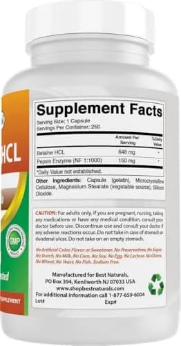 Best Naturals Betaine HCL 648 mg 250 Capsules | Digestive Health Support thumbnail 6