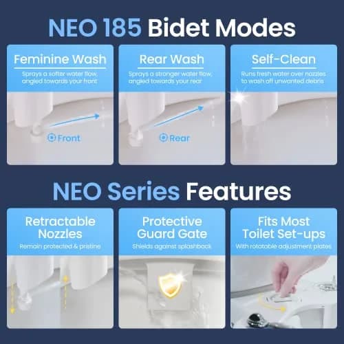 LUXE Bidet NEO 185 Bidet Attachment for Toilet Seat | Dual Nozzle, Non-Electric, White thumbnail 3
