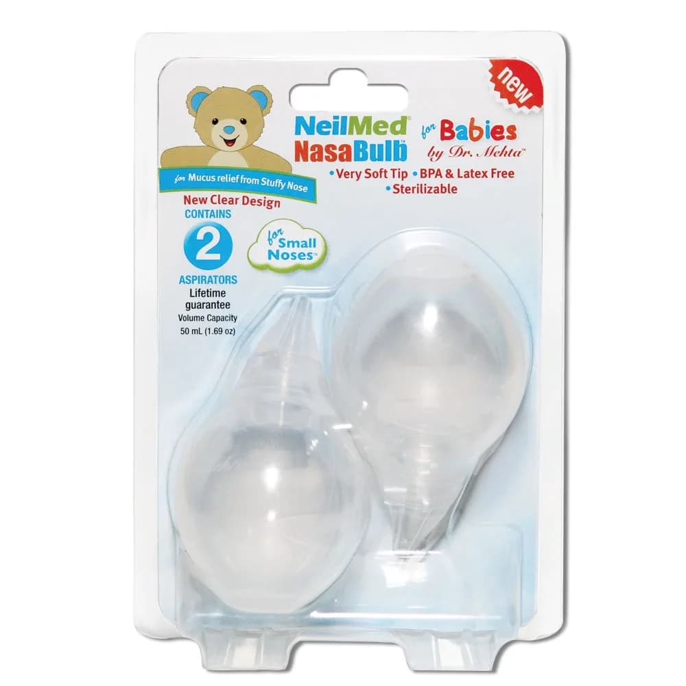 NeilMed NasaBulb Nasal Aspirator 2 Count (Pack of 2) | Gentle Mucus Removal for Babies — 50ml