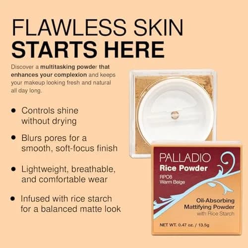 Palladio Rice Powder Loose Setting Powder Warm Beige Pack of 3 | Absorbs Oil & Sets Makeup thumbnail 6