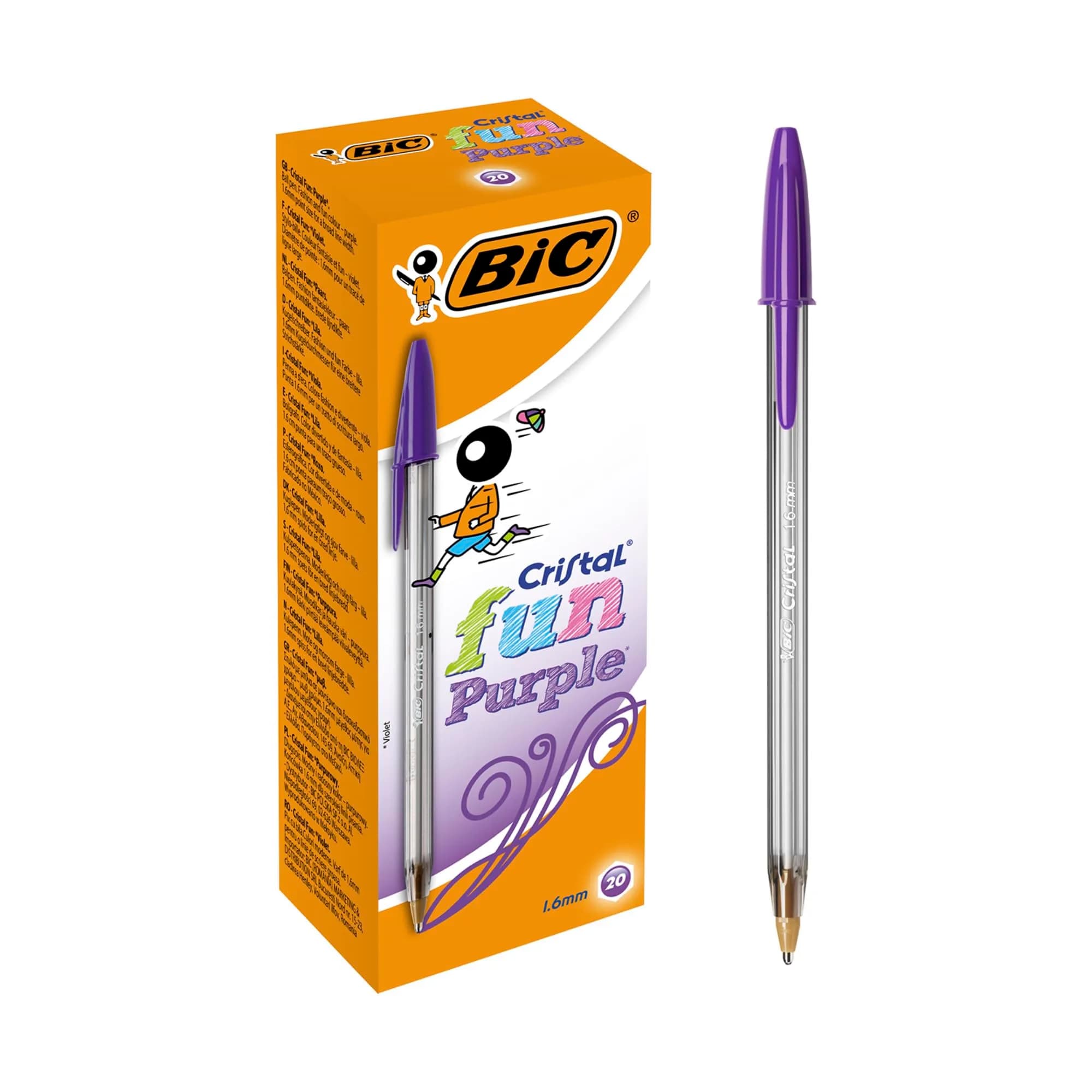 BIC Cristal Fun Ballpoint Pen 1.6mm | Smudge-Proof Purple Ink for School & Office