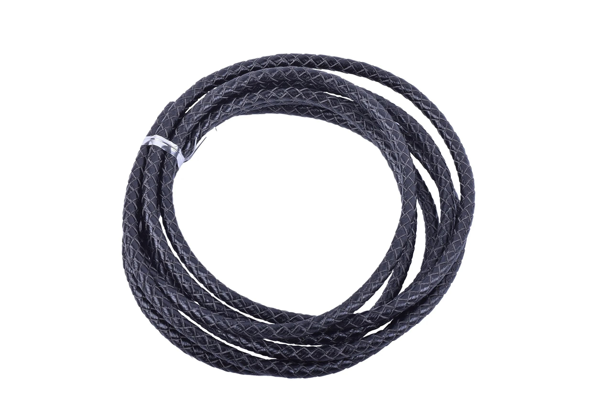 KONMAY 5mm Vingtage Brown Braided Leather Bolo Cord | 2 Yards Round Woven Leather String for Jewelry & Crafts — Black Braided Leather Bolo Cord / 5.0mm