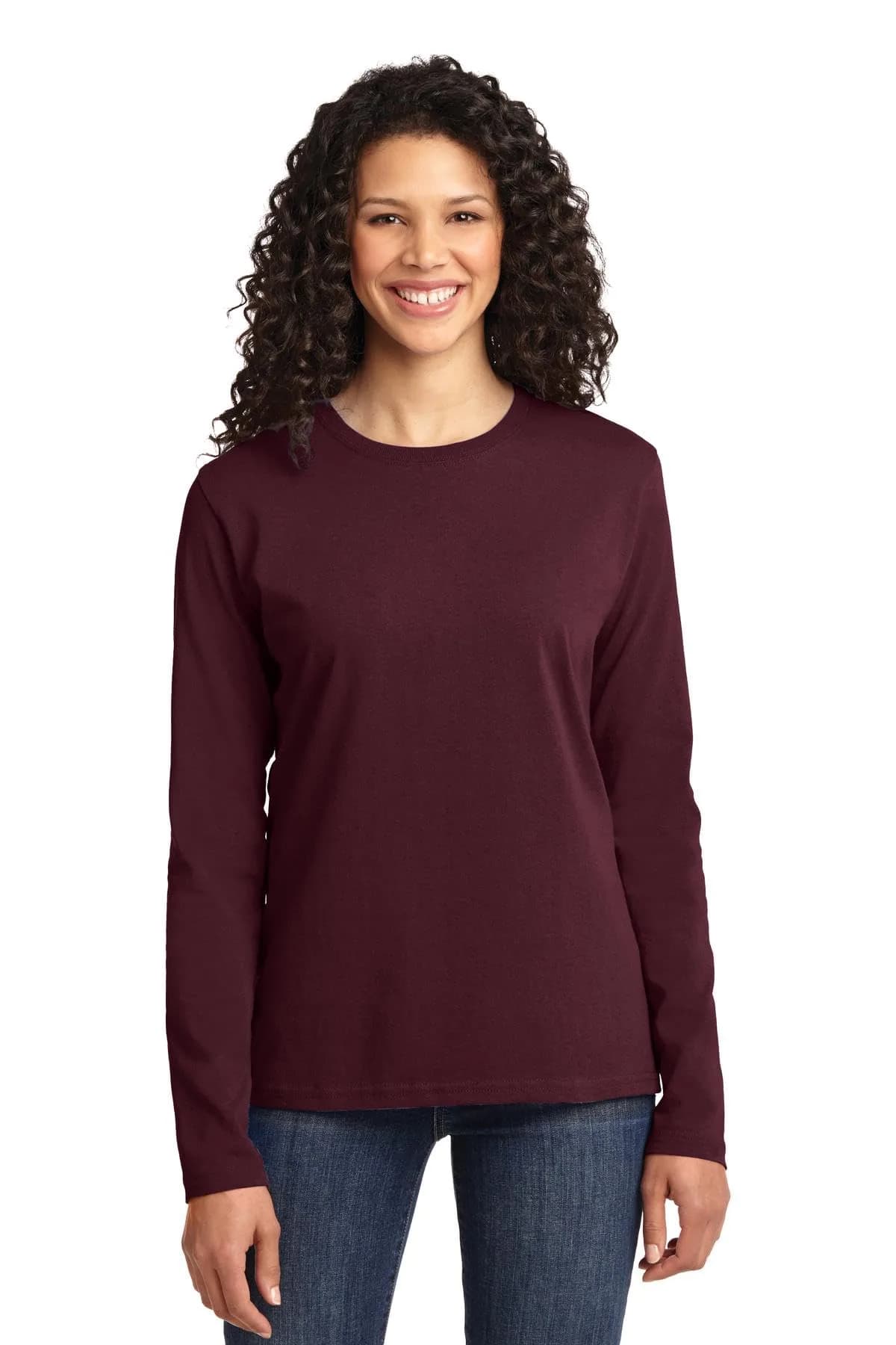 Port & Co Ladies Long Sleeve Core Cotton Tee 4XL Athletic Maroon | Feminine Fit, 100% Cotton, Classic Style