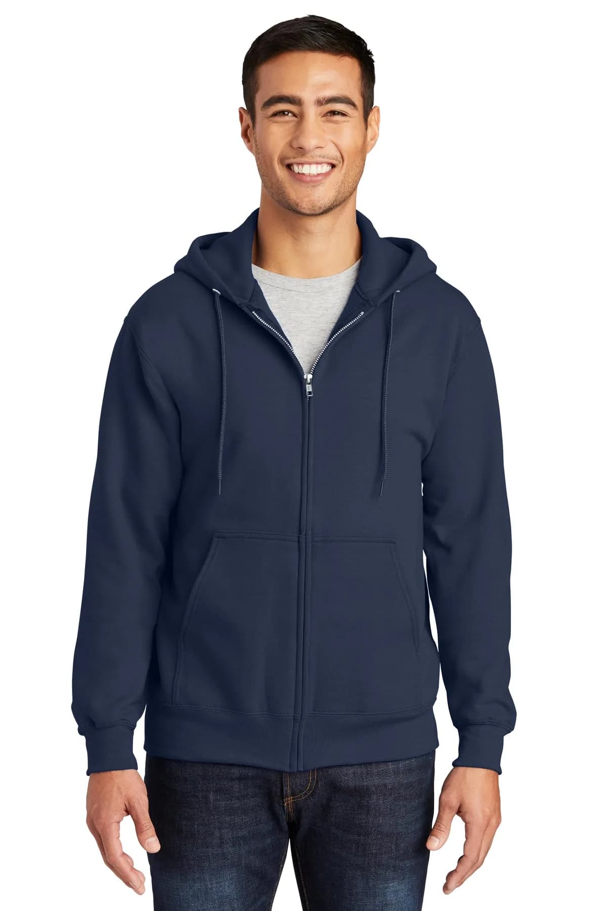 Port & Co Tall Essential Fleece Full-Zip Hooded Sweatshirt, Navy, LT | Extra Length, Cozy Midweight Fleece