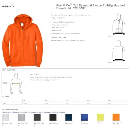 Port & Co Tall Essential Fleece Full-Zip Hooded Sweatshirt, Navy, LT | Extra Length, Cozy Midweight Fleece thumbnail 7