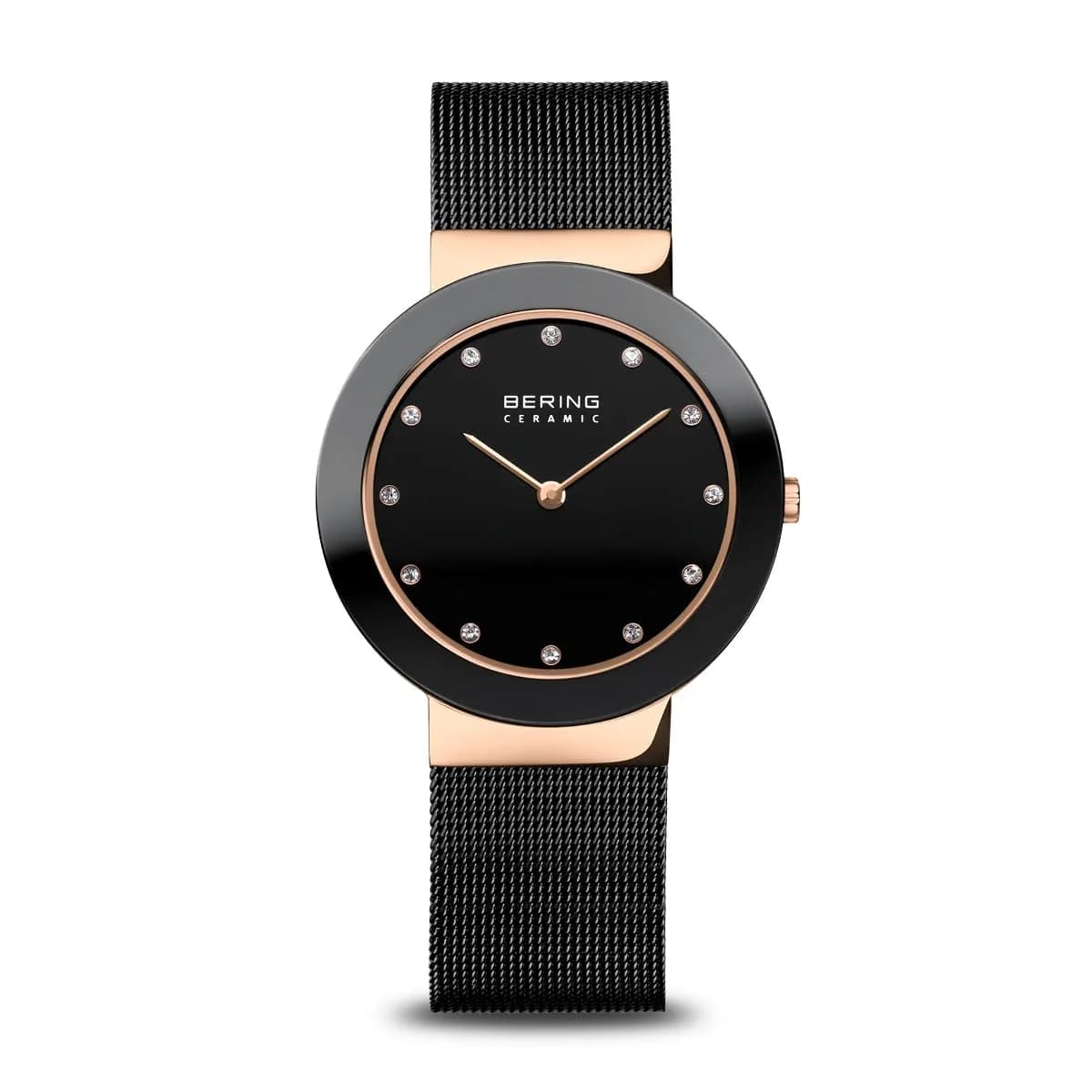 BERING Women's Quartz Watch - Ceramic Collection with Sapphire Glass, Rose Gold/Black, 35mm | Minimalist Danish Design — Rose Gold/Black
