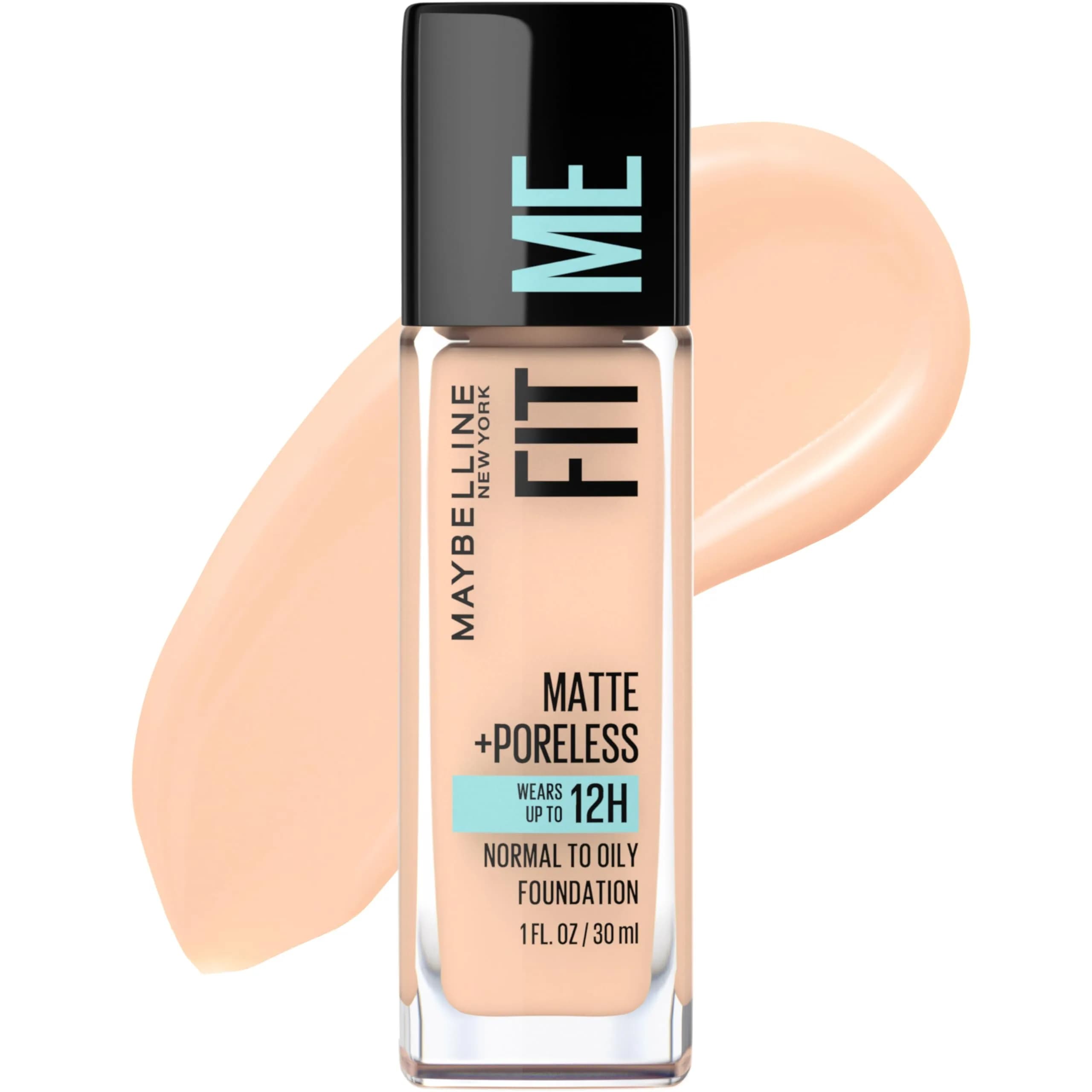 Maybelline Fit Me Matte + Poreless Liquid Foundation Makeup 1 Fl Oz (29.57 ml) | Refines Pores for Natural Matte Finish
