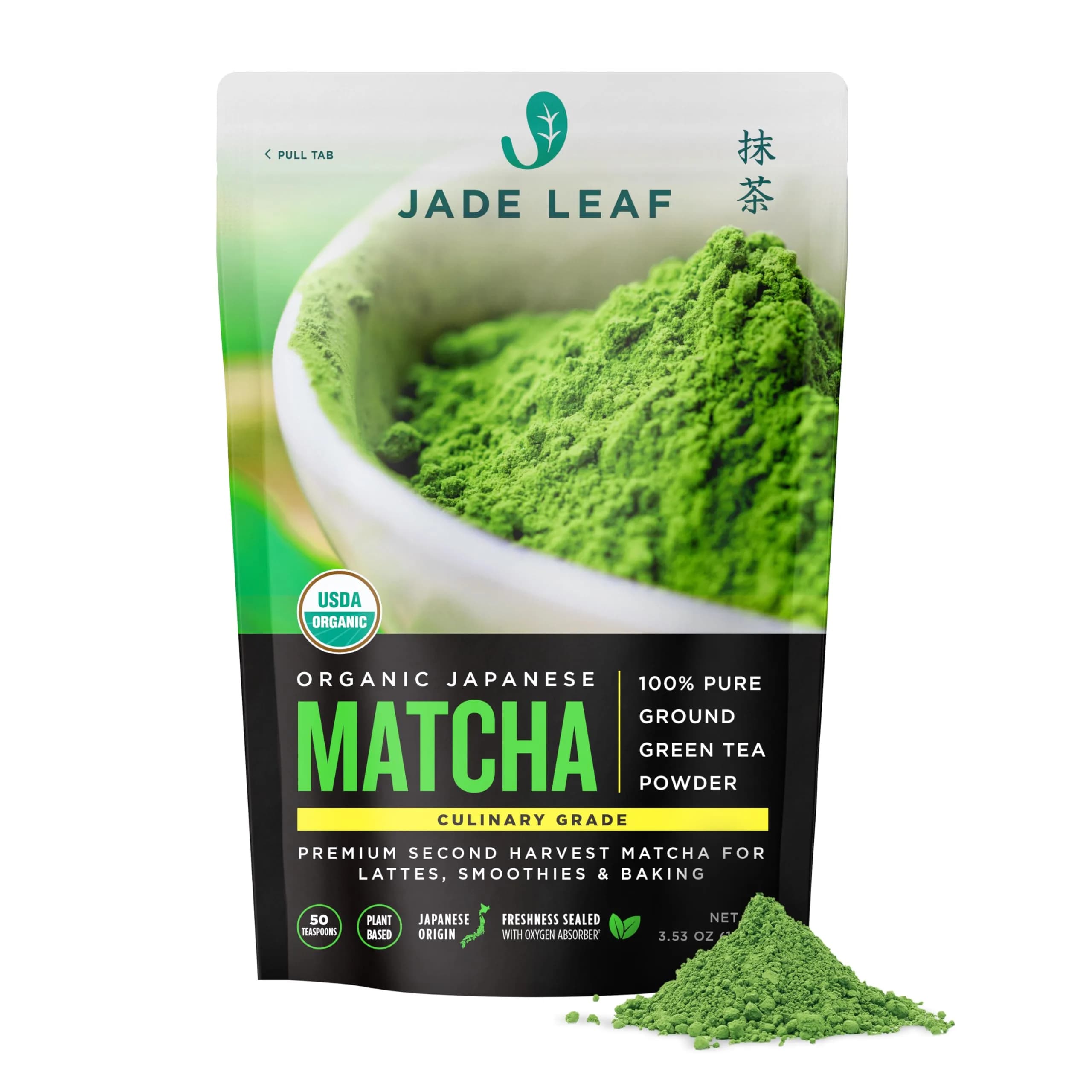 Jade Leaf Matcha Powder, Organic Culinary Grade, 100g (3.53oz) | Japanese Organic Matcha for Smoothies & Baking