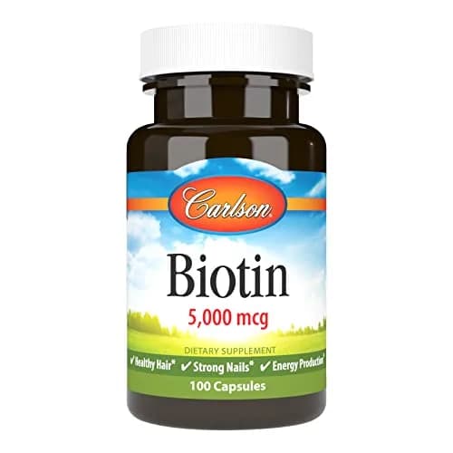 Carlson Biotin 5000 mcg | Supports Hair, Nails & Skin | 100 Capsules thumbnail 1