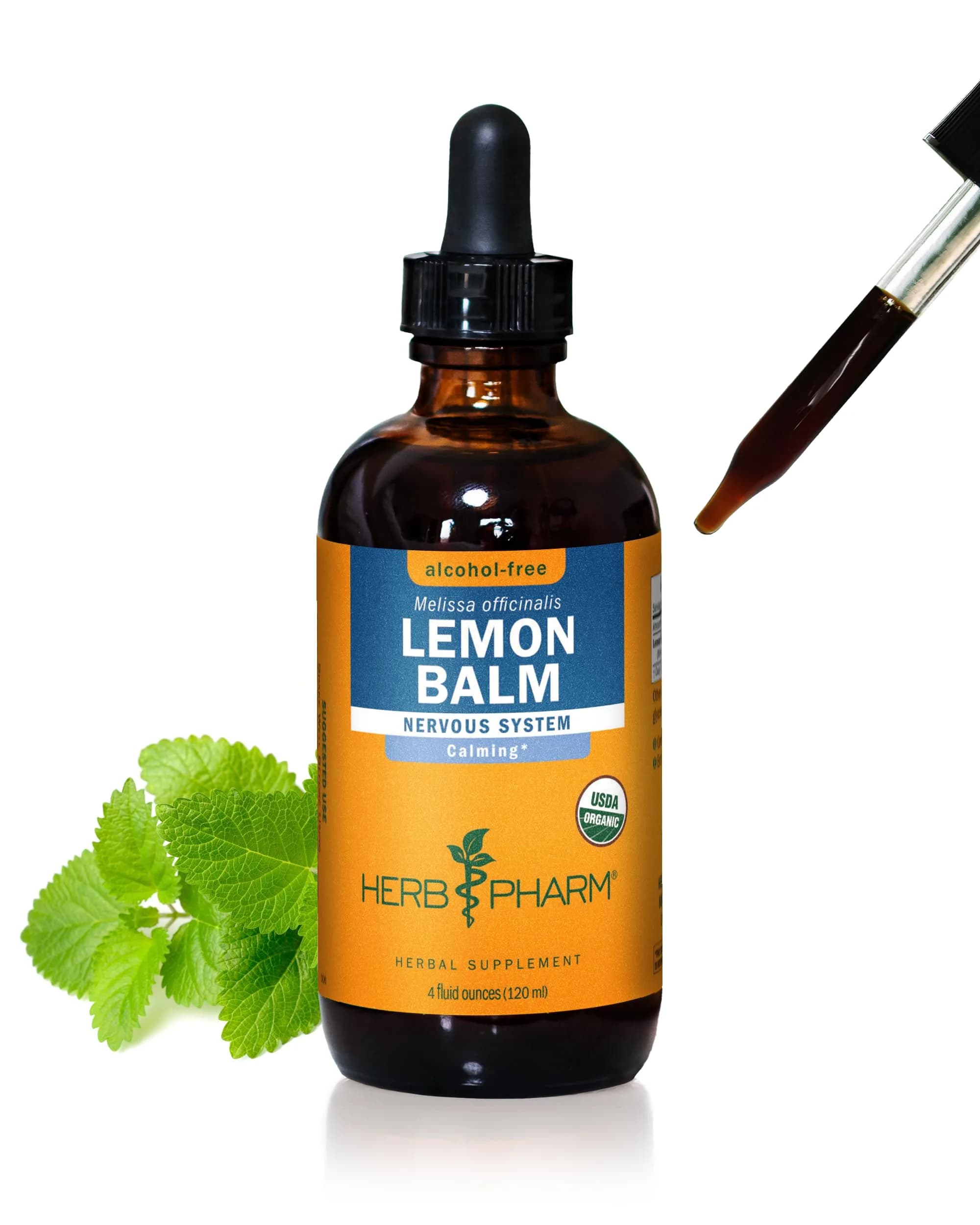 Herb Pharm Lemon Balm Alcohol-Free Glycerite 1 oz (30ml) | Organic Nervous System Support — 118ml