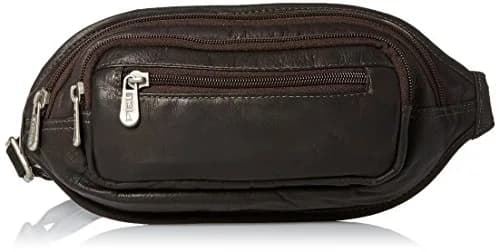 Piel Leather Multi-Zip Oval Waist Bag | Brown Leather, One Size, Adjustable Waist Strap thumbnail 1