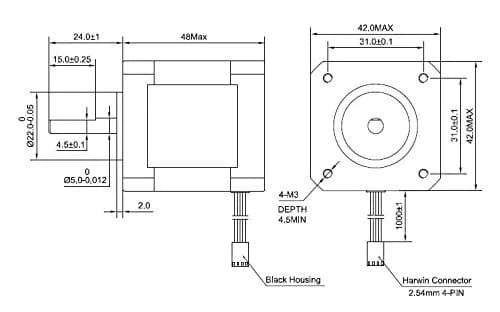 STEPPERONLINE Nema 17 Stepper Motor Bipolar 2A 59Ncm (2.27kg / 5lb) 48mm Body 4-Lead thumbnail 3