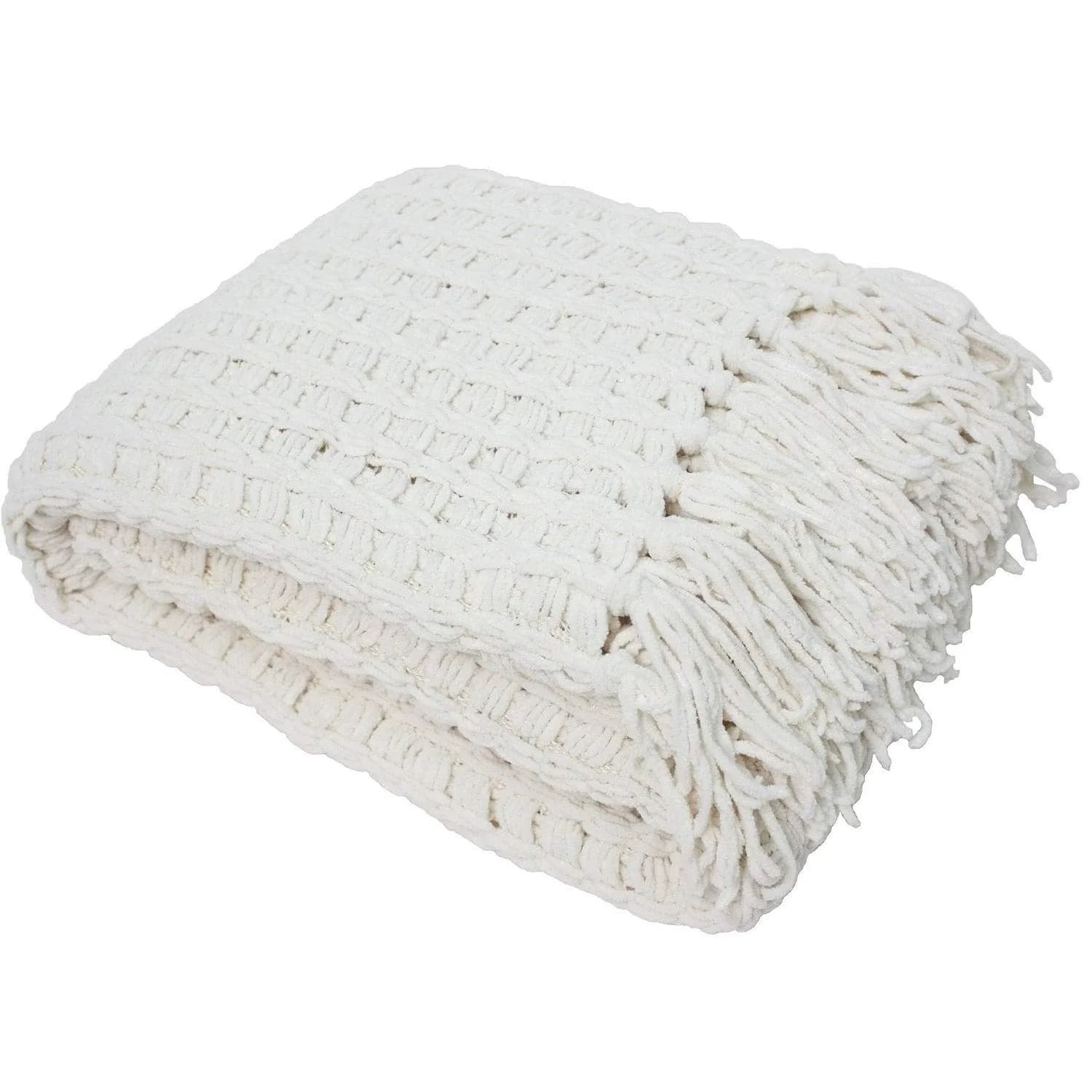DII Chenille Luxury Thick Woven Throw with Fringe, 50x60, Cream - main product image
