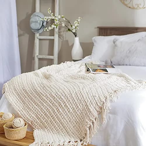 DII Chenille Luxury Thick Woven Throw with Fringe, 50x60, Cream thumbnail 2