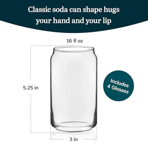 Libbey Can Shaped Beer Glass - 16 oz - 4 PACK with Pourer | Can-Shaped Glassware for Beer Enthusiasts thumbnail 3