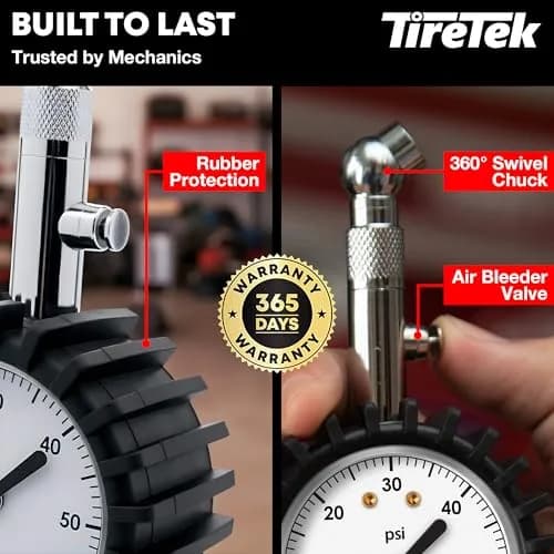 TIRETEK ANSI Certified 60 PSI Analog Dial Tire Pressure Gauge | Professional Heavy Duty Mechanical Gauge thumbnail 3