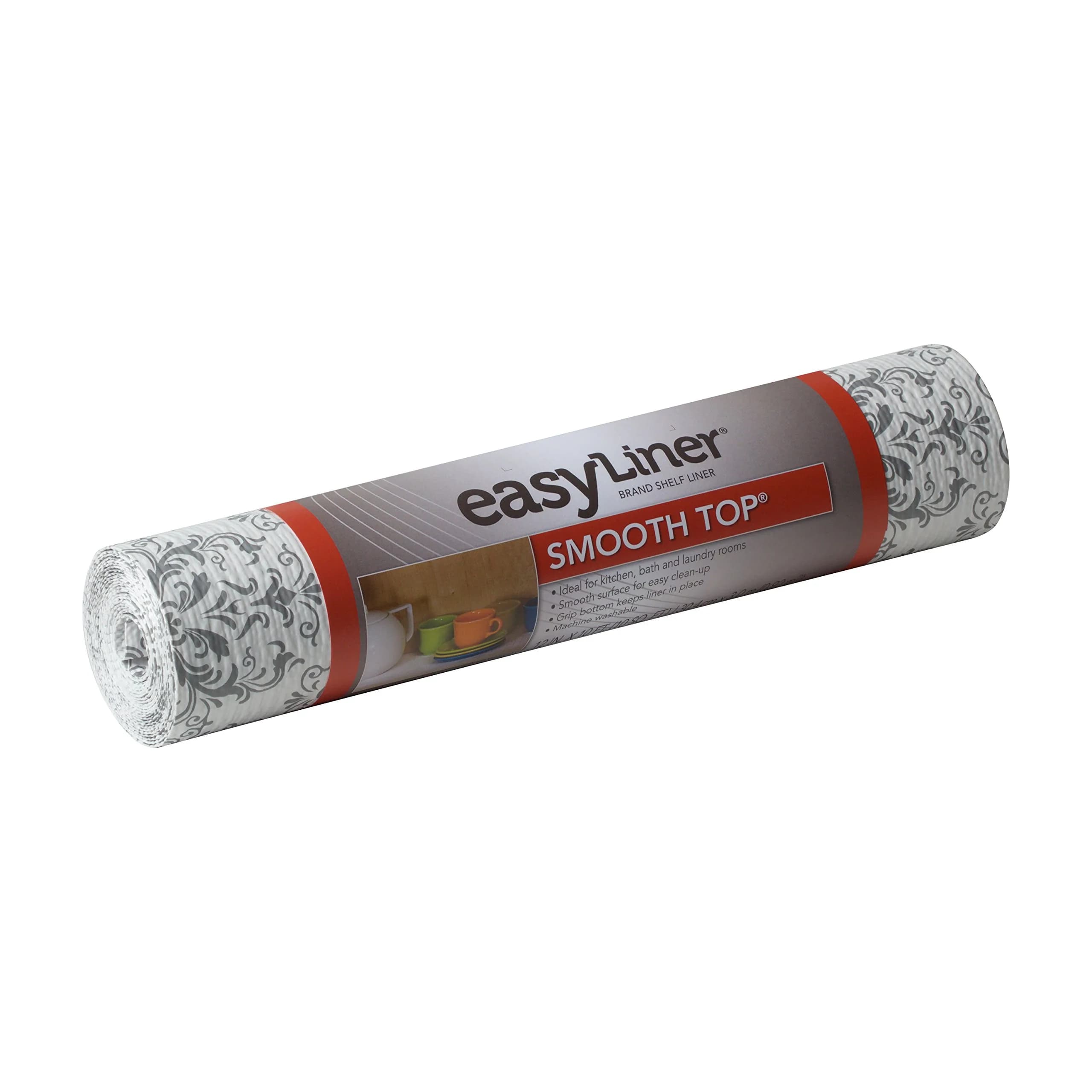 Duck Smooth Top Easy Liner Shelf Liner 12" x 10' | Non-Adhesive, White, Easy to Clean (70-120 chars) — Grey Damask