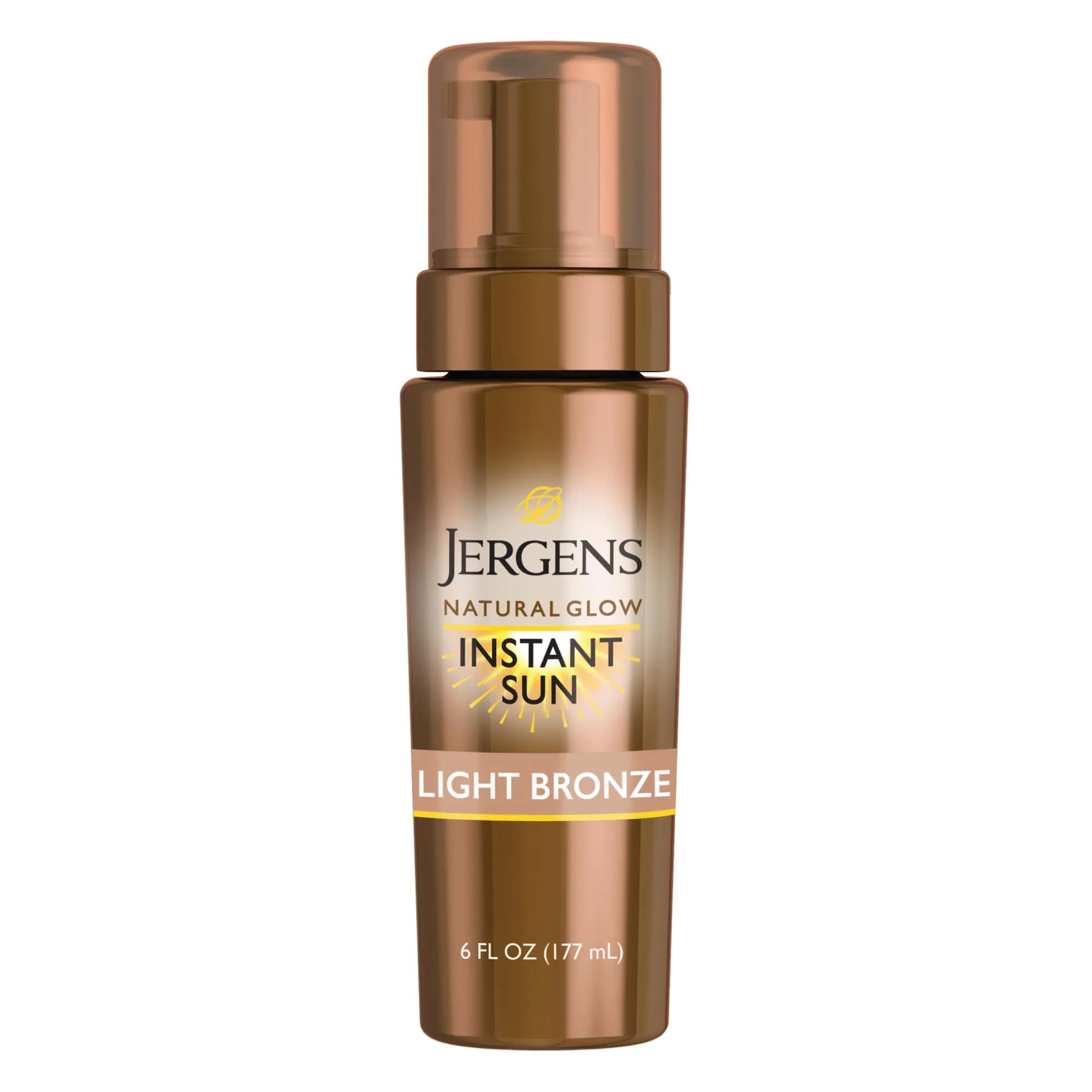 Jergens Natural Glow Instant Sun Mousse, Light Bronze Tan, 177ml (6 fl oz) | Streak-Free Body Bronzer