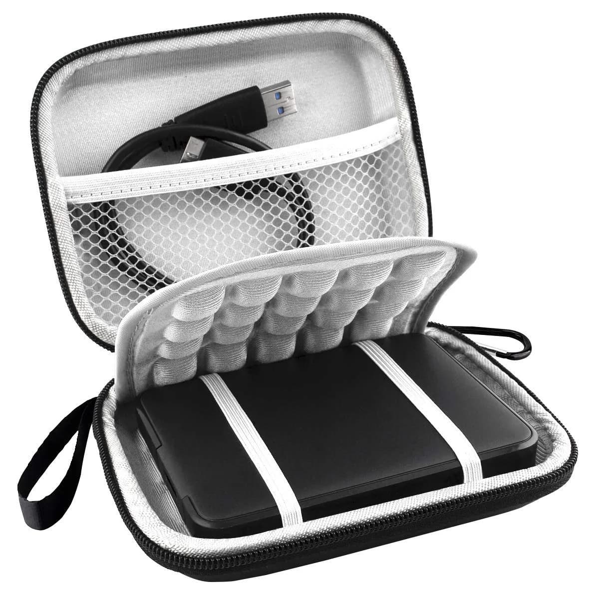 Lacdo Black Portable Hard Drive Case for WD Elements/My Passport, 14.2cm x 11.2cm x 3.8cm | Protects Drives from Water & Shocks — Black