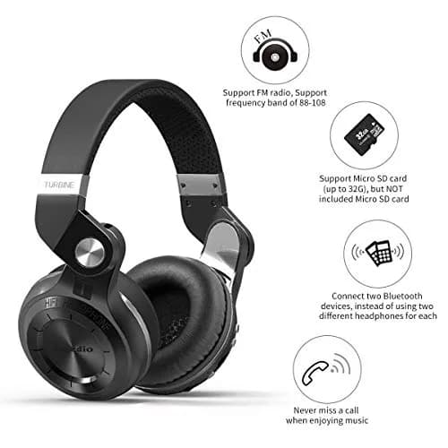 Bluedio T2 Plus Turbine Wireless Bluetooth Headphones with Mic and FM Radio | Foldable, 57mm Speaker, 40H Playtime thumbnail 2
