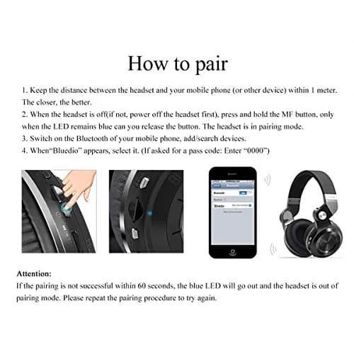 Bluedio T2 Plus Turbine Wireless Bluetooth Headphones with Mic/Micro SD Card Slot/FM Radio (White) | Over Ear, Foldable, 40hrs BT thumbnail 8