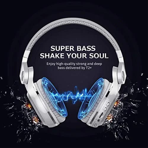 Bluedio T2 Plus Turbine Wireless Bluetooth Headphones with Mic/Micro SD Card Slot/FM Radio (White) | Over Ear, Foldable, 40hrs BT thumbnail 2