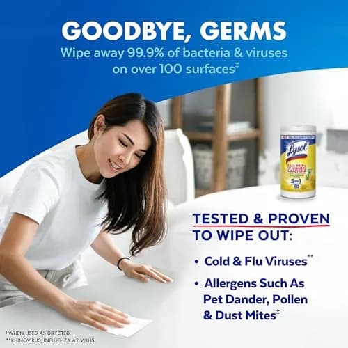 Lysol Disinfecting Wipes Multi-Surface Cleaner Lemon 80 ct | Kills 99.9% viruses & bacteria thumbnail 2
