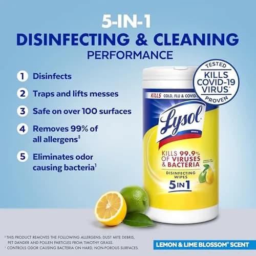 Lysol Disinfecting Wipes Multi-Surface Cleaner Lemon 80 ct | Kills 99.9% viruses & bacteria thumbnail 3