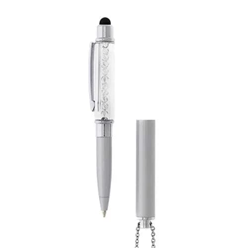 Baron-Jewelry Crystalline Stylus Pen Necklace Crystals (Silver) | Sparkling Pearl & Crystal Design for Texting & Tablet Use thumbnail 2
