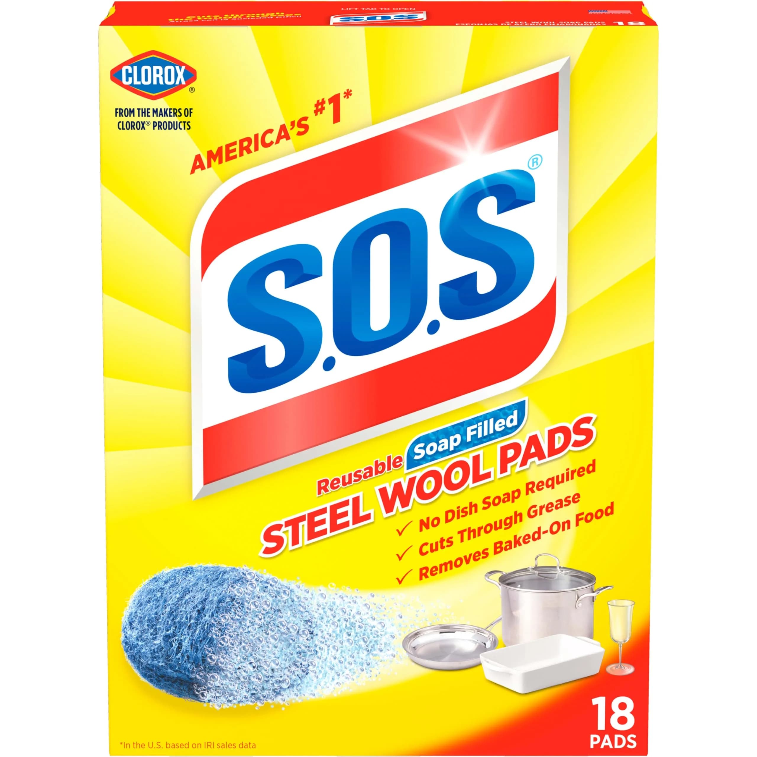 S.O.S. Steel Wool Soap Pads, 18 Count | Tough Messes & Rust Removal - main product image