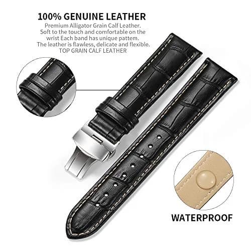 iStrap 20mm Leather Watch Band with Deployment Clasp | Classic Alligator Grain Calfskin Strap thumbnail 4