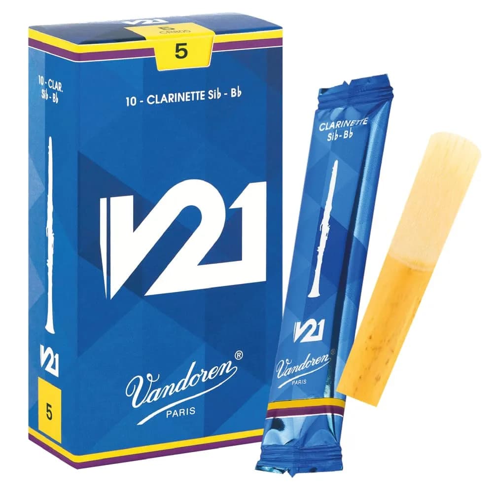 Vandoren V21 Bb Clarinet Reeds Strength 5 (10 Pack) | Conical Shape & V.12 Profile for Warm Tone — black