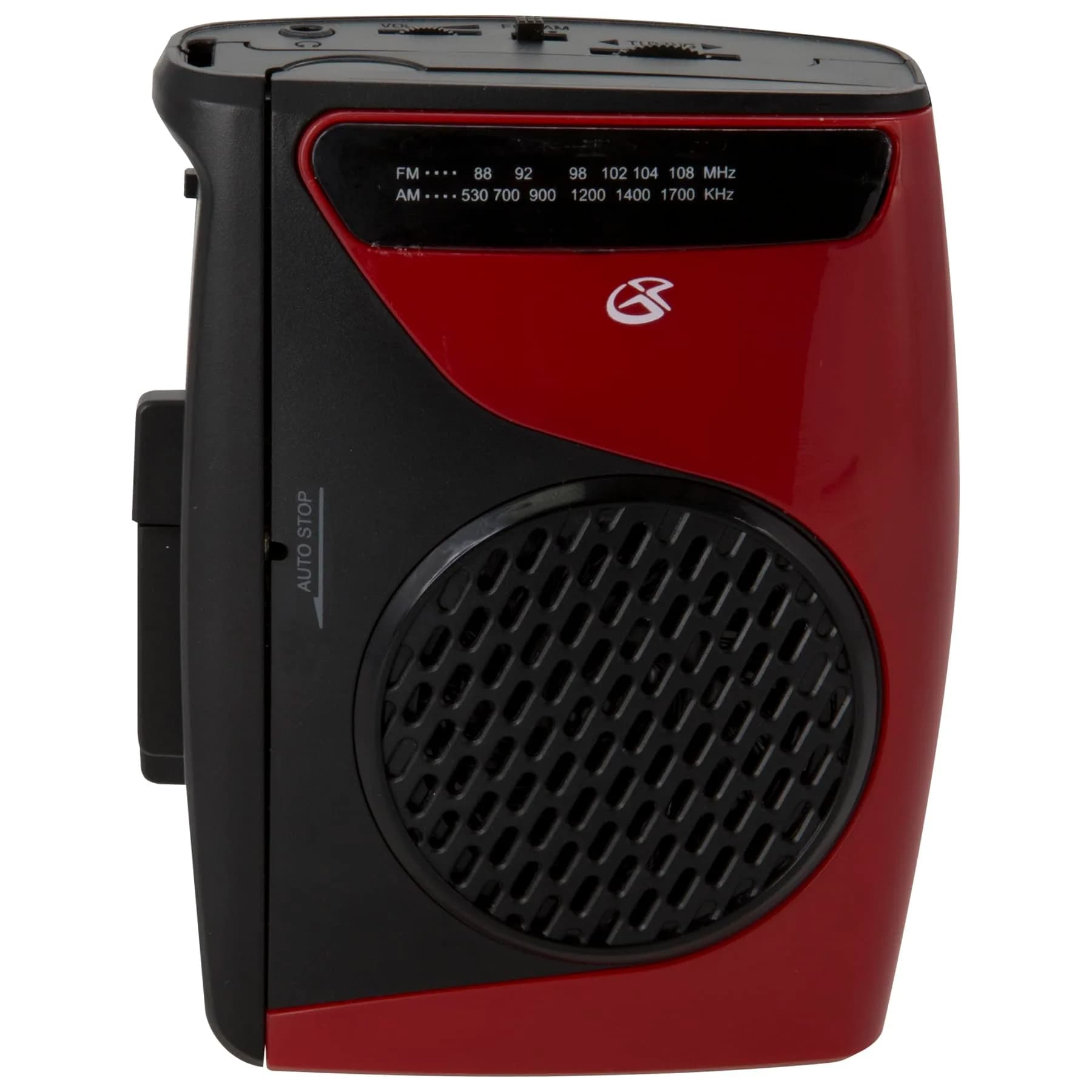 GPX Portable Cassette Player & Recorder with AM/FM Radio, Built-in Speaker, 3.5mm Jack, Red/Black (CAS337B) | Includes Earbuds & Belt Clip - main product image