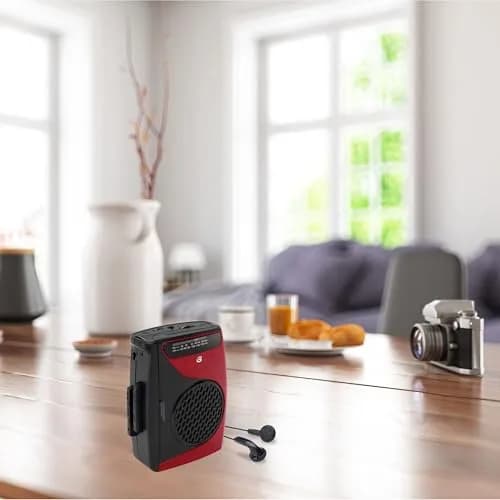 GPX Portable Cassette Player & Recorder with AM/FM Radio, Built-in Speaker, 3.5mm Jack, Red/Black (CAS337B) | Includes Earbuds & Belt Clip thumbnail 4