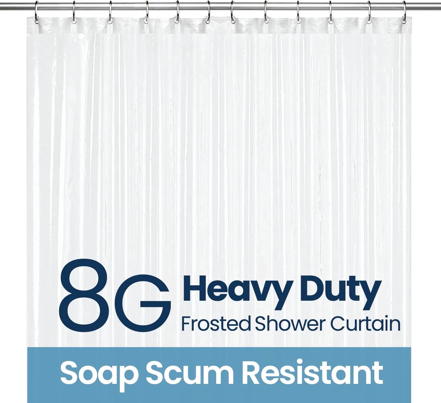 LiBa Shower Curtain PEVA 8G 36x72 Inch Waterproof Clear | Water-Resistant Bathroom Essential — 8g Peva - Frosted / 72"W x 72"L